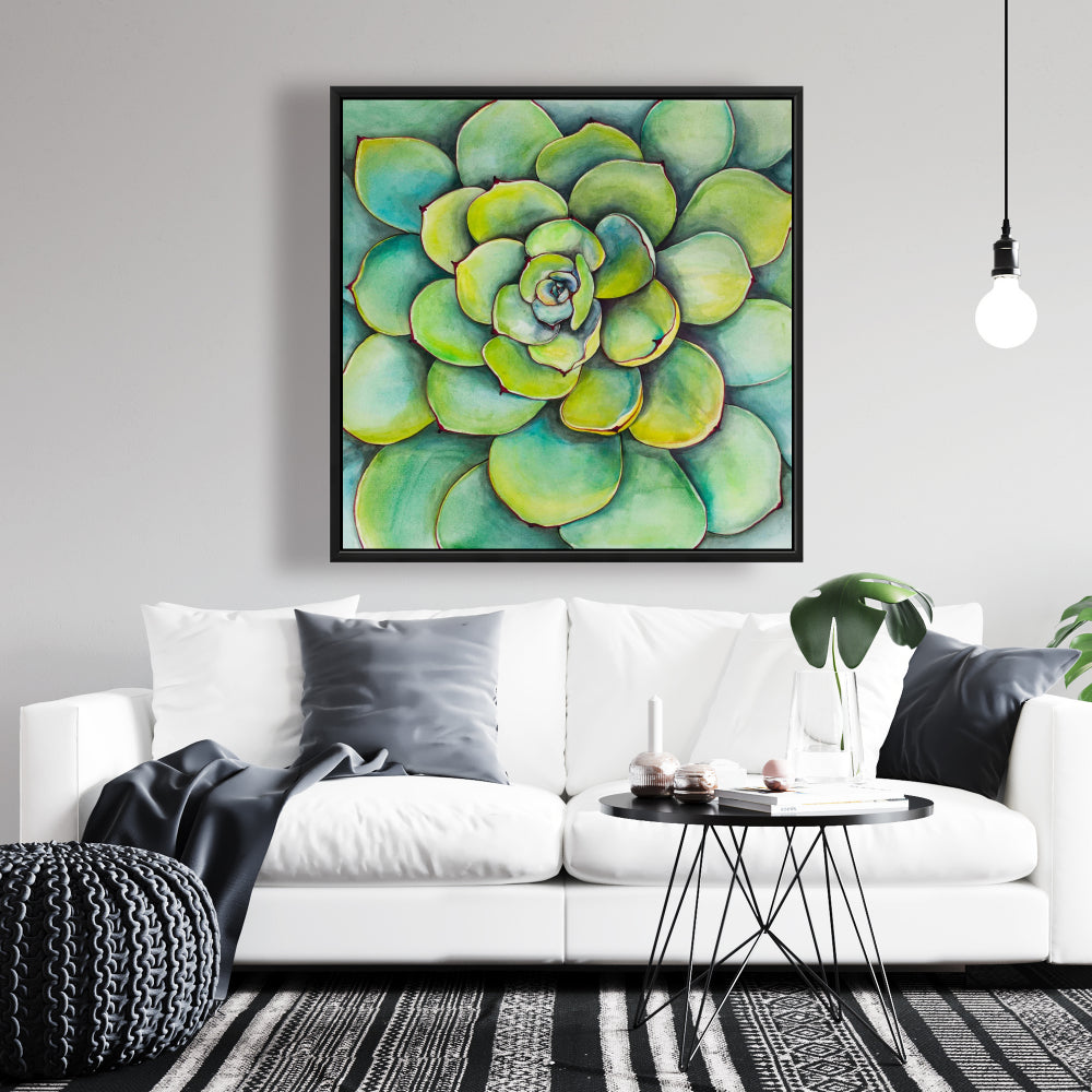 Aquarelle : Plante succulente | Cactus floral vert sur toile