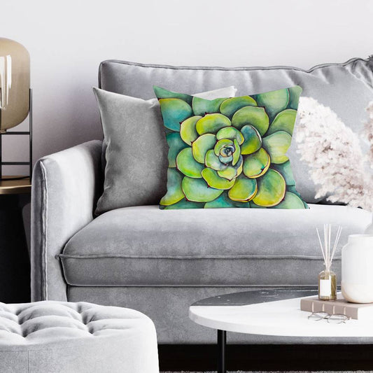 Exotic Bedroom Green Pillow | Watercolor Succulent Decor