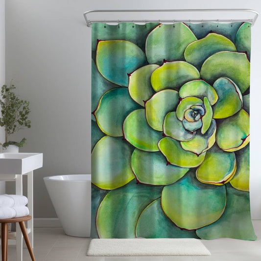 Watercolor Succulent Plant Shower Curtain - Exotic Cactus Decor