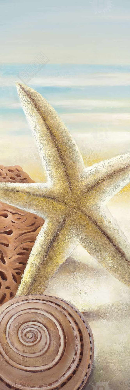 Toile « Étoiles de mer et coquillages » | Décoration d'intérieur encadrée bleue