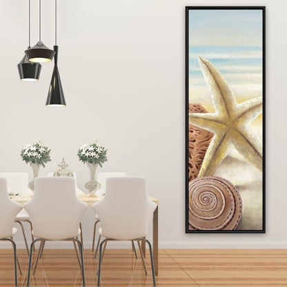 Toile « Étoiles de mer et coquillages » | Décoration d'intérieur encadrée bleue