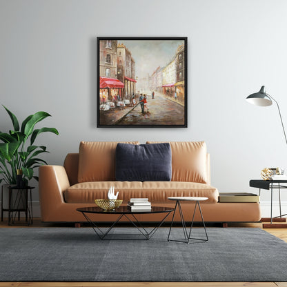 Toile « Couple marchant près d'une terrasse » | Décoration de chambre urbaine