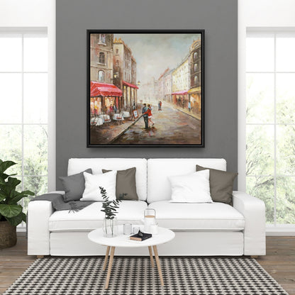 Toile « Couple marchant près d'une terrasse » | Décoration de chambre urbaine