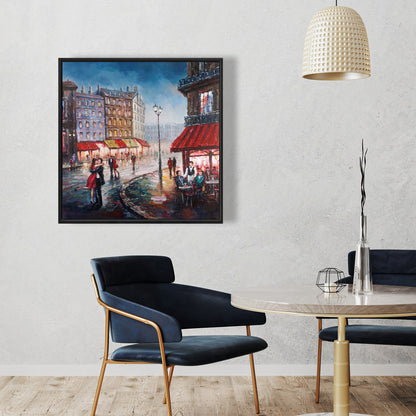 Couple s'embrassant dans la rue - Toile encadrée romantique bleue