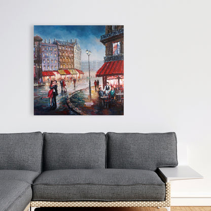 Couple Kissing in the Street Blue Canvas | Romantic Home Decor