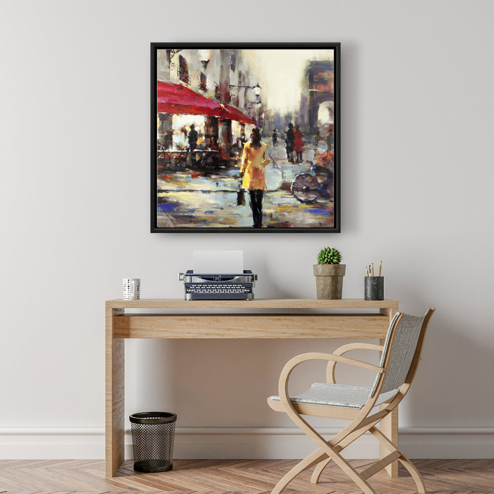 Toile contemporaine – Femme marchant à Paris | Décoration d'intérieur