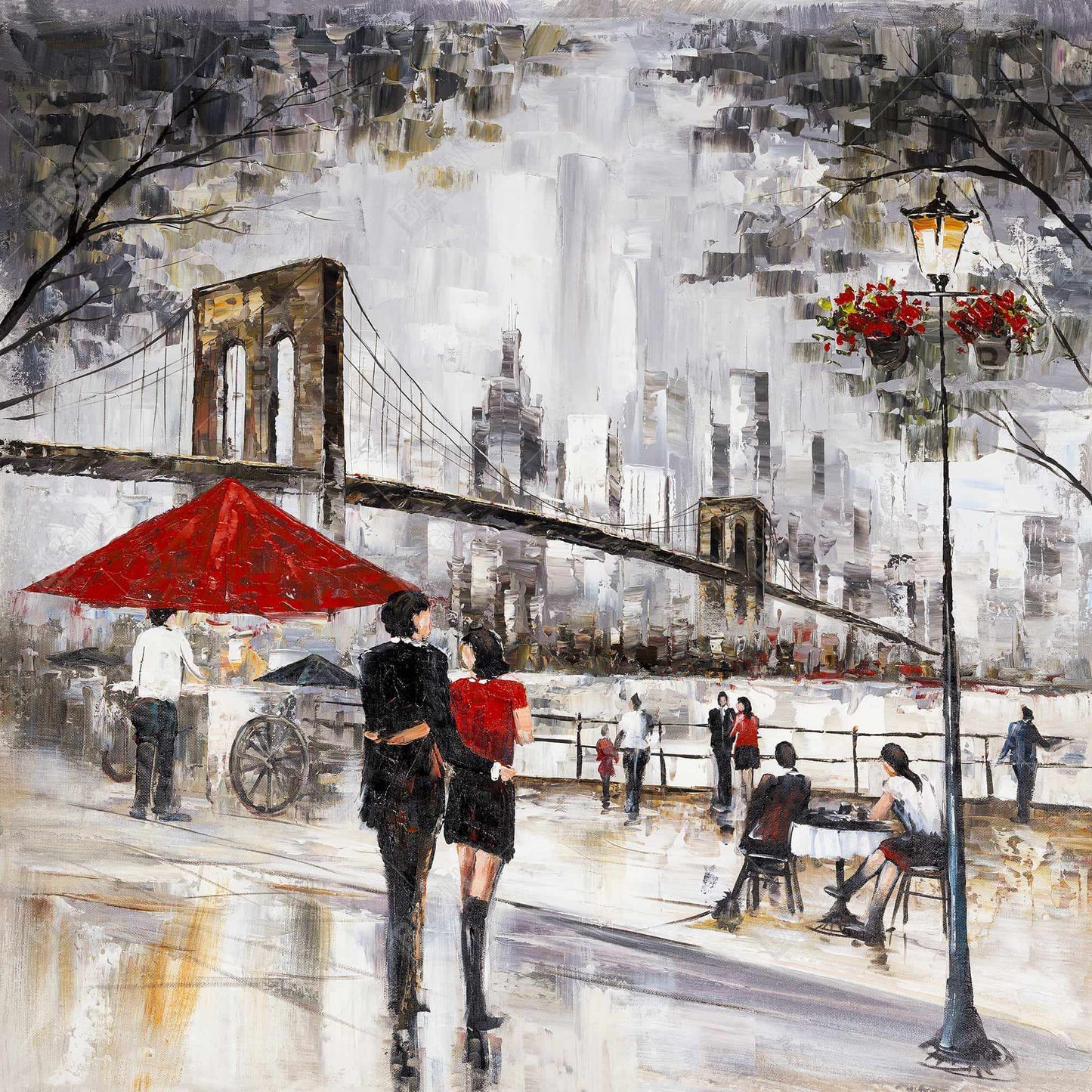 Couple à New York - Décoration sur toile encadrée marron pour chambre à coucher