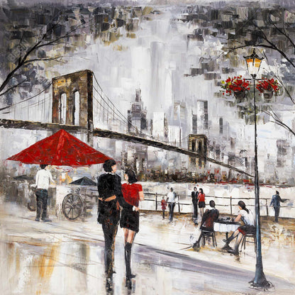 Couple à New York - Décoration sur toile encadrée marron pour chambre à coucher