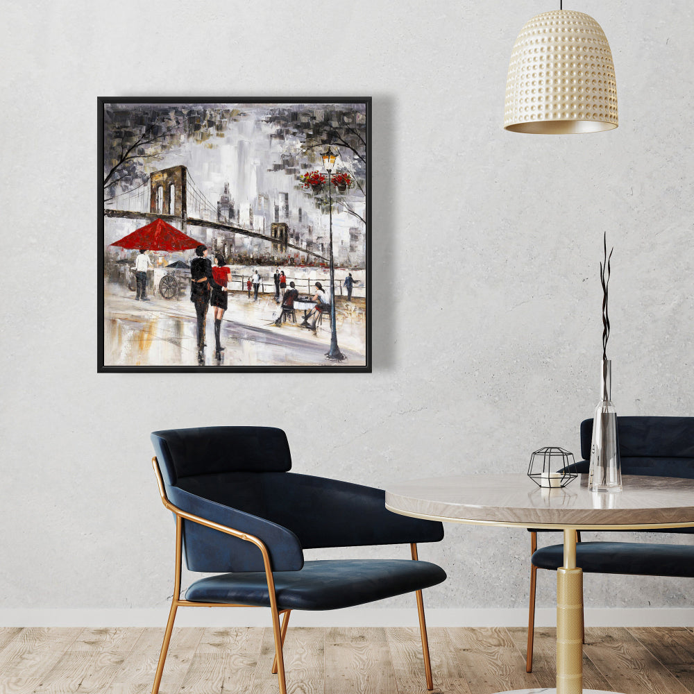 Couple à New York - Décoration sur toile encadrée marron pour chambre à coucher