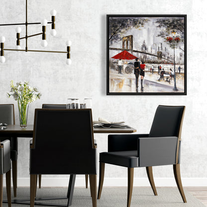 Couple à New York - Décoration sur toile encadrée marron pour chambre à coucher