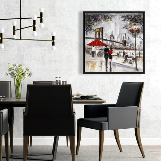 Couple à New York - Décoration sur toile encadrée marron pour chambre à coucher