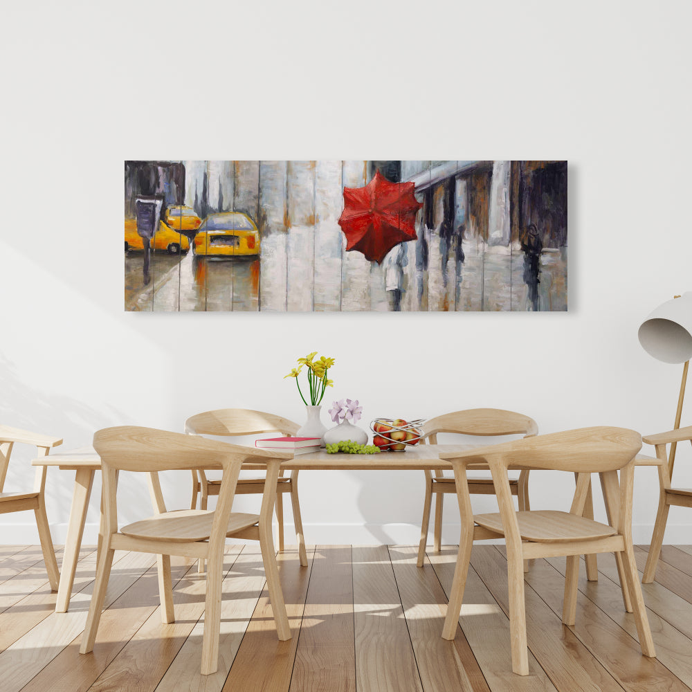 Red Umbrella Street Canvas | Bedroom Wall Art | Home Decor