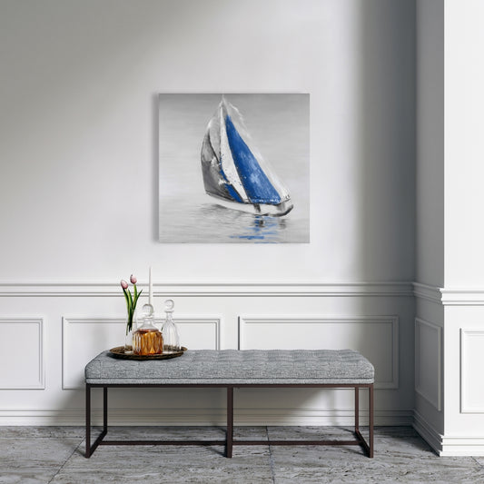 Gray and Blue Boat Sailing Canvas | Bedroom Marine Decor