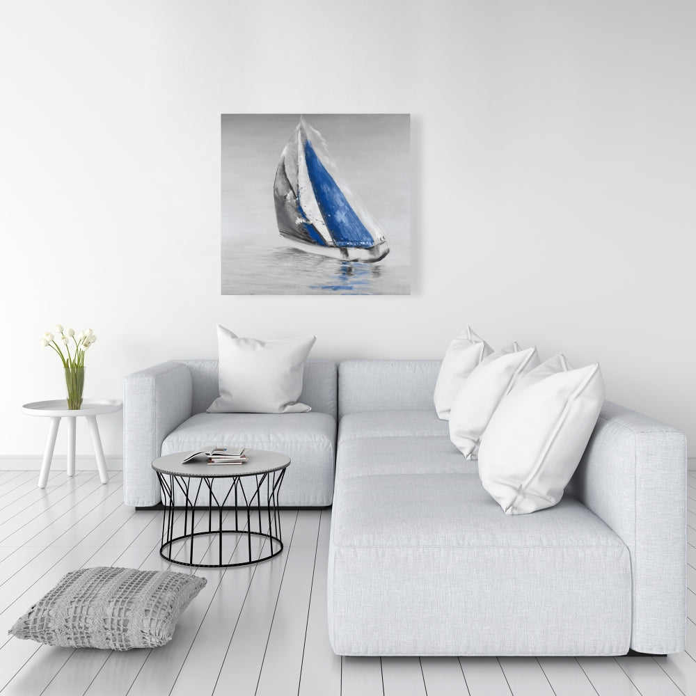 Gray and Blue Boat Sailing Canvas | Bedroom Marine Decor