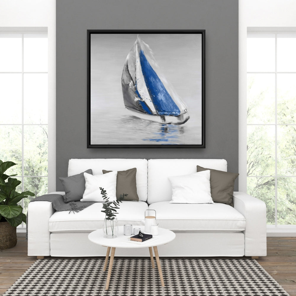 Voilier gris et bleu | Décoration marine côtière sur toile