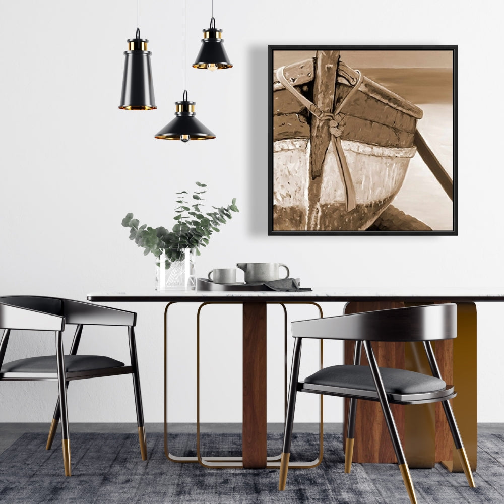 Coastal Boat Marine Canvas - Tied Up Rowing Boat Wall Art
