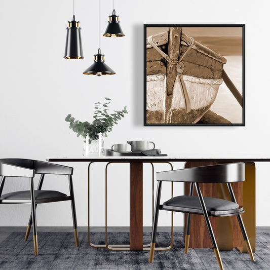 Coastal Boat Marine Canvas - Tied Up Rowing Boat Wall Art