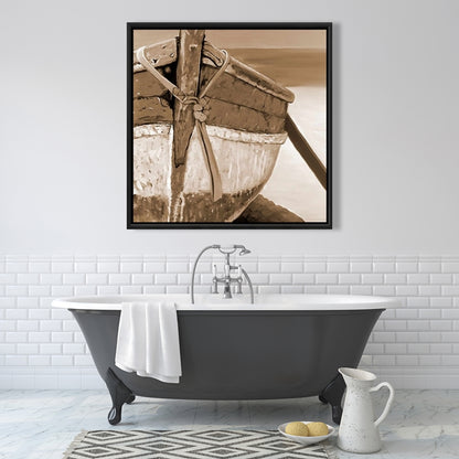 Coastal Boat Marine Canvas - Tied Up Rowing Boat Wall Art