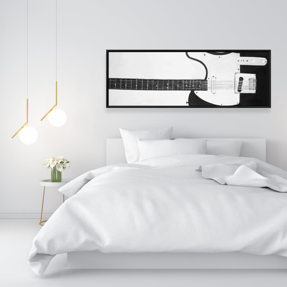 Toile grise pour chambre à coucher | Décoration murale encadrée avec guitare Black Rock