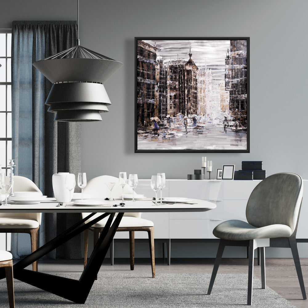 "Industrial Abstract City Canvas - White Framed Wall Art"