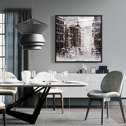 "Industrial Abstract City Canvas - White Framed Wall Art"