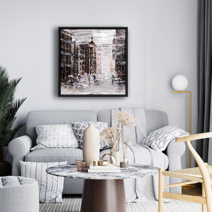 "Industrial Abstract City Canvas - White Framed Wall Art"