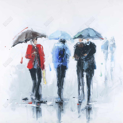 Toile représentant une femme sous une pluie printanière, paysage de rue – Décoration de chambre