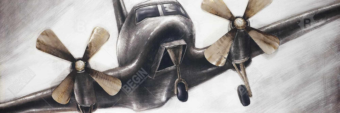 Vintage Airplane Canvas - Industrial Gray Aviation Decor