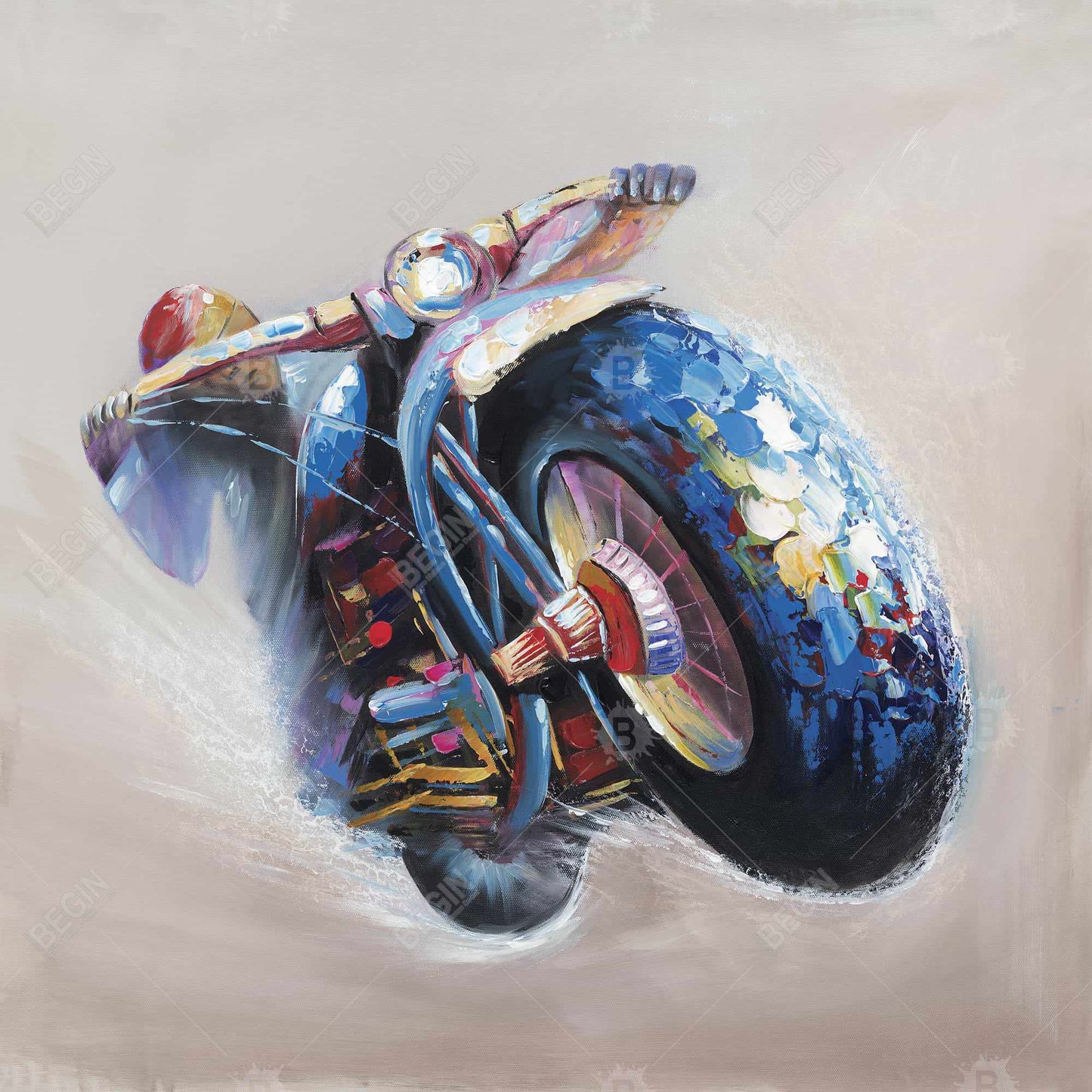 Transportation Blue Motorcycle Canvas - Motorcycle in Jump Decor