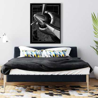 Airplane Over San Francisco Canvas | Modern Living Room Decor