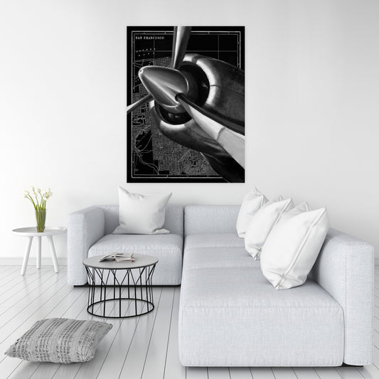 Airplane Over San Francisco Canvas | Modern Living Room Decor