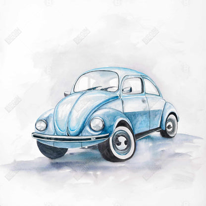 Beetle Blue Car Canvas | Bedroom Decor | Transportation Art