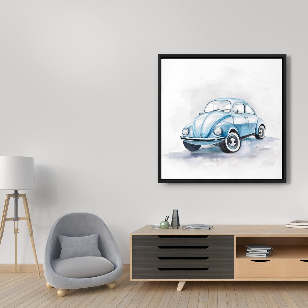 Toile « Voiture Coccinelle Bleue » – Décoration d'intérieur | Décoration murale encadrée