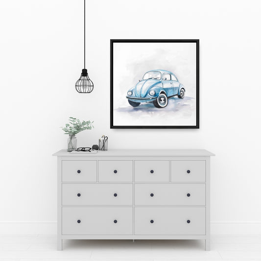 Toile « Voiture Coccinelle Bleue » – Décoration d'intérieur | Décoration murale encadrée