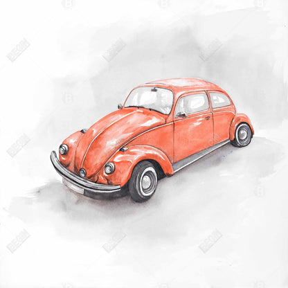 Voiture Coccinelle rouge vintage - Toile encadrée pour décoration d'intérieur