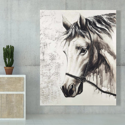 Alpha the White Horse - Minimalist Farm Animal Canvas Decor
