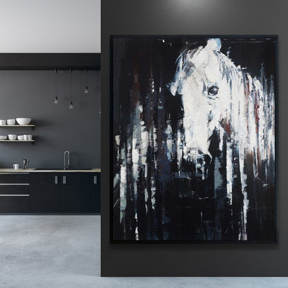 Toile abstraite représentant un cheval | Décoration encadrée d'animaux de la ferme pour chambre