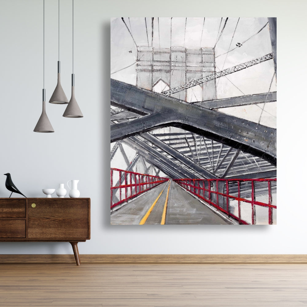 Under the Brooklyn Bridge Gray Cities Canvas - Home Decor