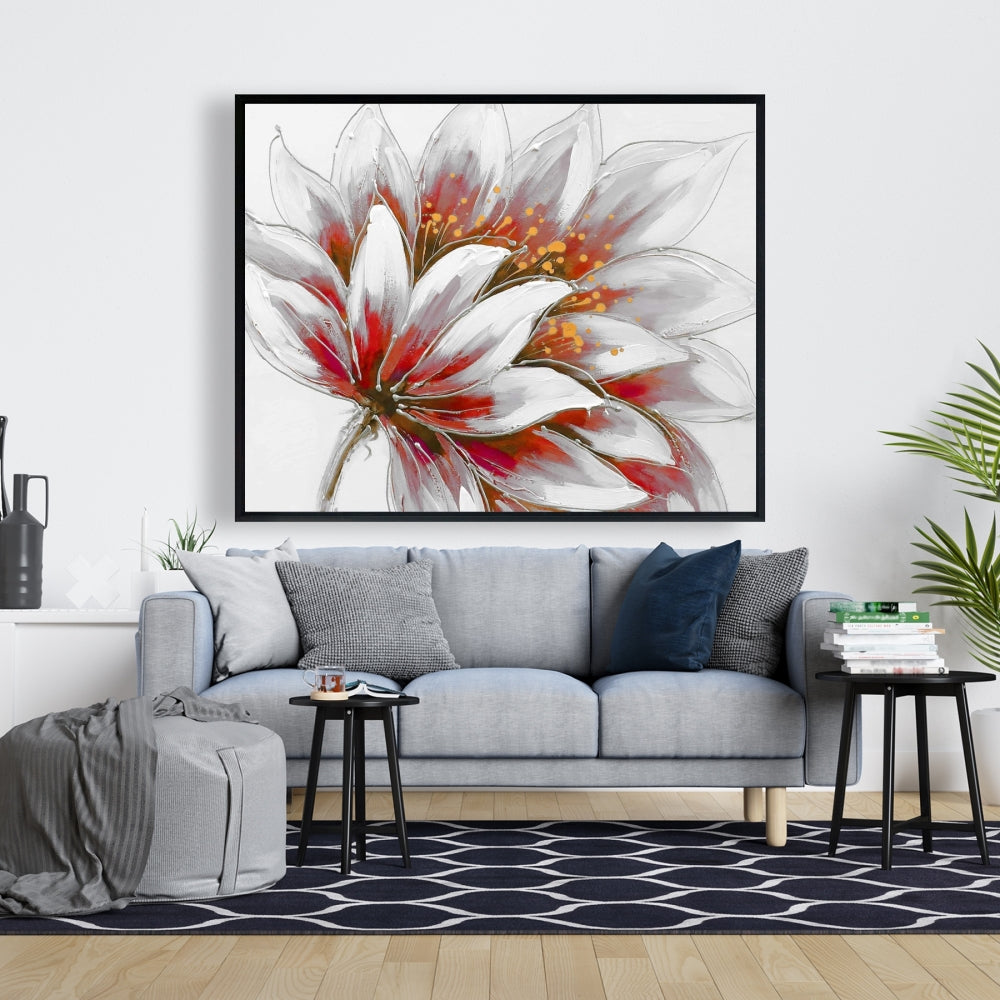 Red Flower Gold Center Canvas | Botanical Bedroom Decor