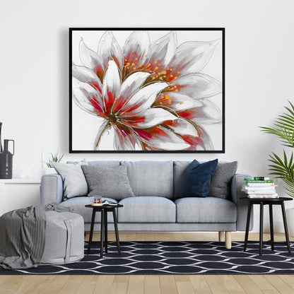 Red Flower Gold Center Canvas | Botanical Bedroom Decor