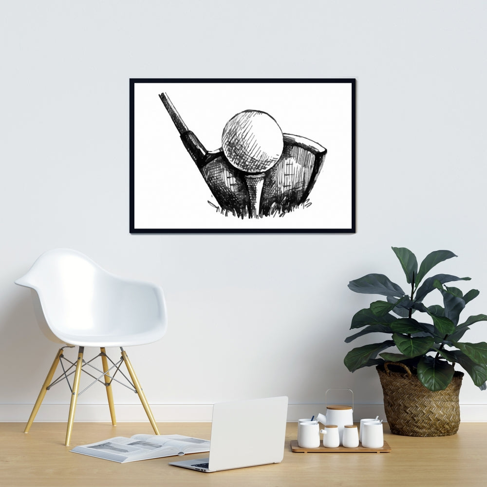 Toile noire et blanche « Balle de golf » | Décoration d'intérieur - Art sportif