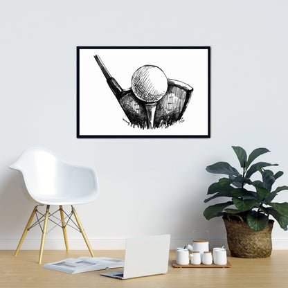 Toile noire et blanche « Balle de golf » | Décoration d'intérieur - Art sportif