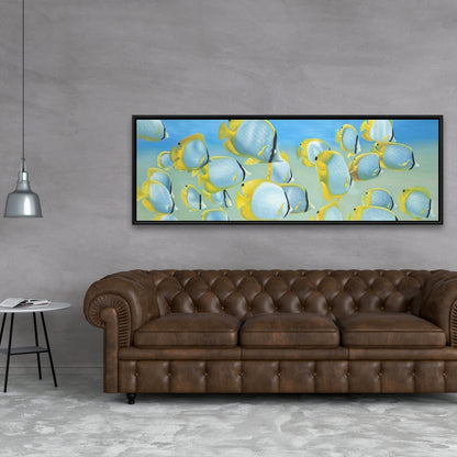 Butterfly Fishes Yellow Framed Canvas | Aquatic Home Decor