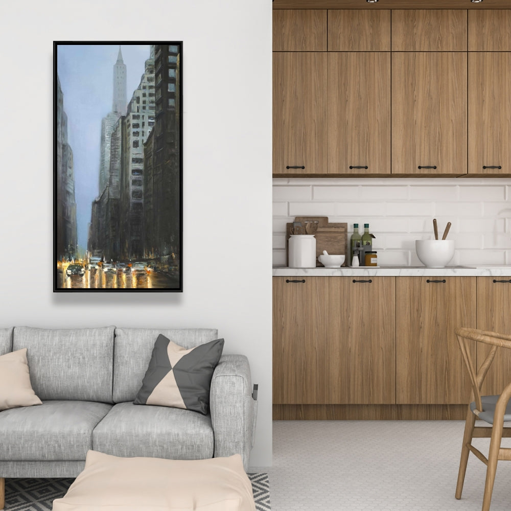 Evening in New York City Blue Framed Canvas | Home Decor