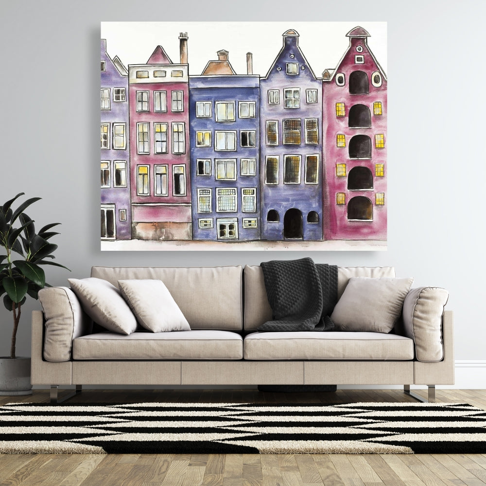 Purple Bedroom Canvas | Old Historic Houses Amsterdam Art