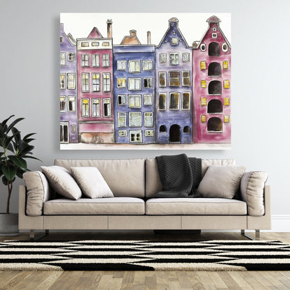 Purple Bedroom Canvas | Old Historic Houses Amsterdam Art