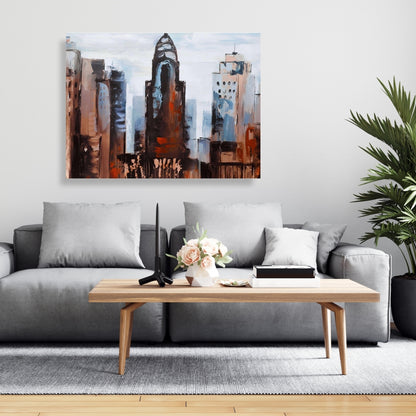 Sullen Day in the City - Blue Canvas Bedroom Wall Art Decor
