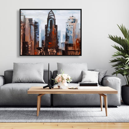 Sullen Day in the City Canvas - Blue Framed Wall Art Decor