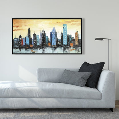Skyline on Cityscape | Building Blue Cities Framed Canvas