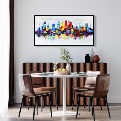 Abstract and Colorful City | Blue Shapes Canvas Wall Art